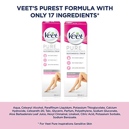 Veet Pure Inspirations Hair Removal Cream for Normal Skin, Body & Legs, 200 ml - Bargain Genie