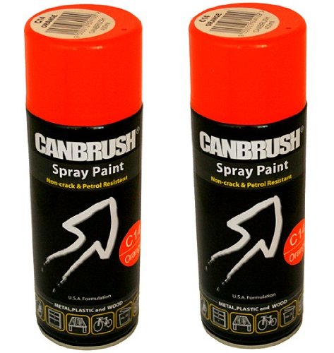 2 x CANBRUSH Spray Paint - For Metal Plastic & Wood 400ML Gloss Finish - Orange - Bargain Genie