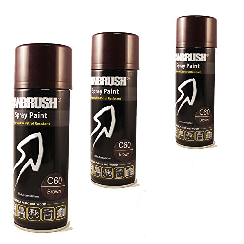 3 x CANBRUSH C60 Gloss Finish - Brown Spray Paint - For Metal Plastic & Wood 400ML - Bargain Genie