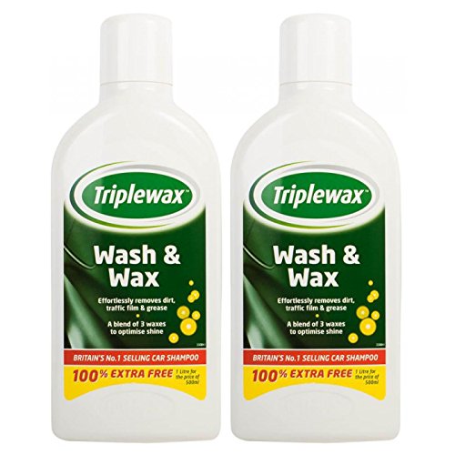 Triple Wax Set of 2 Car Shampoo and Wash & Wax 1L - Detailing Vehicle Cleaner - Effortlessly Removes Dirt Traffic Film and Grease - Leaves A Brilliant Shine - Spotless Streak Free Shiny Surface - Bargain Genie