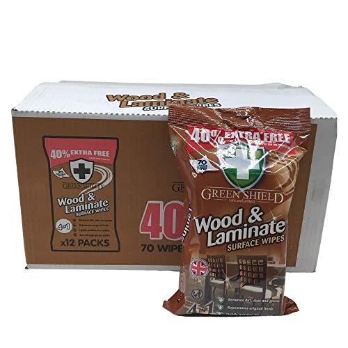 Green Shield Wood and Laminate Surface Cleaning Wipes 12x 70 Packs: Ideal for Wooden Furniture, Shelves and Wooden Floors: 840 Multipurpose Wipes in a Retail Ready Display and Dispense Box