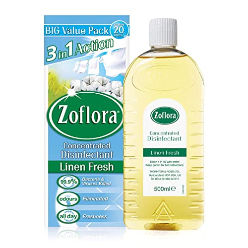 Zoflora Antibacterial Disinfectant Multi-Purpose Concentrated, Multi Surface Cleaning Solution 2 x 500ml Bottles - Linen Fresh Fragrance - Bargain Genie