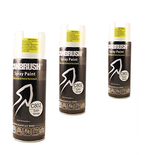 3X CANBRUSH Satin White C802 - 400ml Spray Paint Auto DIY Colour Aerosol for Wood Metal Plastic - Bargain Genie