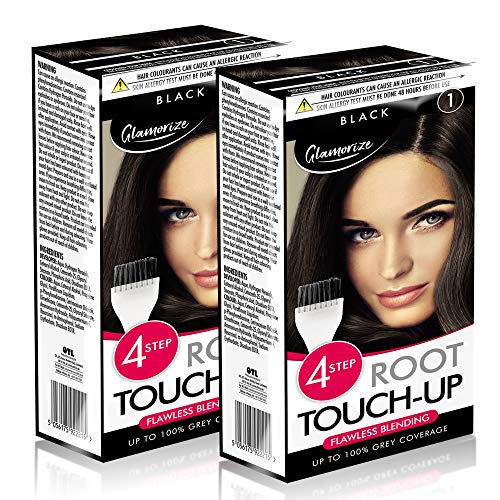 2pk Root Touch Up Black Hair Dye No.1 | Easy to Use, Fade Resistant Hair Colour | Includes 2 Colour Creme Gel, 2 Developer Milk, 2 Plastic Gloves, 2 Brushes and Detailed Instruction Manuals and Tray - Bargain Genie