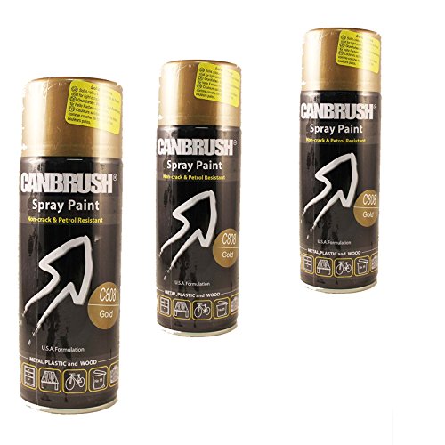 3 x CANBRUSH Spray Paint For Metal Plastic & Wood 400ML - Gold C808 - Bargain Genie