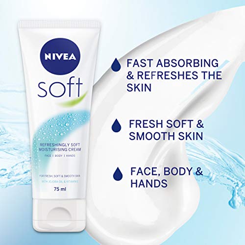 NIVEA Soft Pack of 2 Moisturising Cream for Face Body and Hands with Vitamin 4 x E Jojoba Oil Intensive Everyday Moisturiser