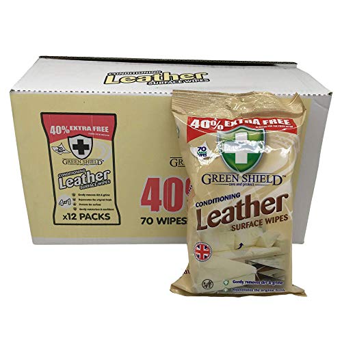 Green Shield Leather Surface Cleaning Wipes 12x 70 Packs: Car Leather and Upholstery Moisturising and Conditioning Wipes: 840 Bulk Wipes in a Retail Display Box - Bargain Genie