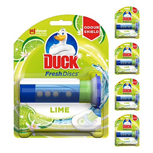 Duck Fresh Disc Toilet Cleaner Starter Pack, Toilet Bowl Sanitiser & Descaler, Lime, 36 ml, Pack of 5 - Bargain Genie