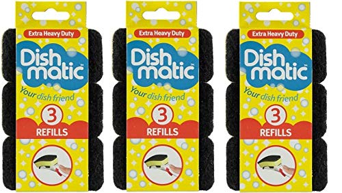 9 x Dishmatic Extra Heavy Duty Black Refill Sponges Cleaning Scourer Washing - Bargain Genie