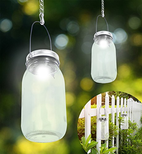 GardenKraft 24420 Hanging Vintage Style White LED Solar Jar Light - Bargain Genie