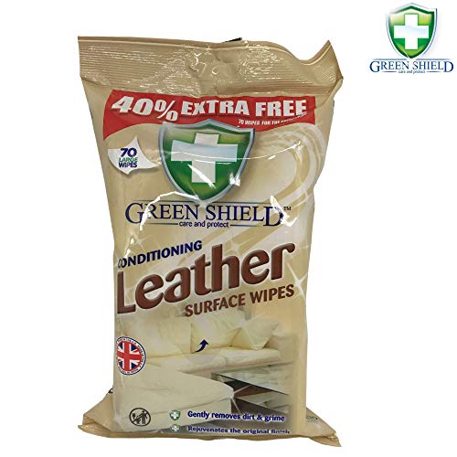 Green Shield Leather Surface Cleaning Wipes 12x 70 Packs: Car Leather and Upholstery Moisturising and Conditioning Wipes: 840 Bulk Wipes in a Retail Display Box - Bargain Genie