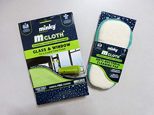 Bundle - Minky M Cloth Glass & Window Microfibre Cloths + Anti Bacterial Cleaning Pad - Mrs Hinch - Bargain Genie