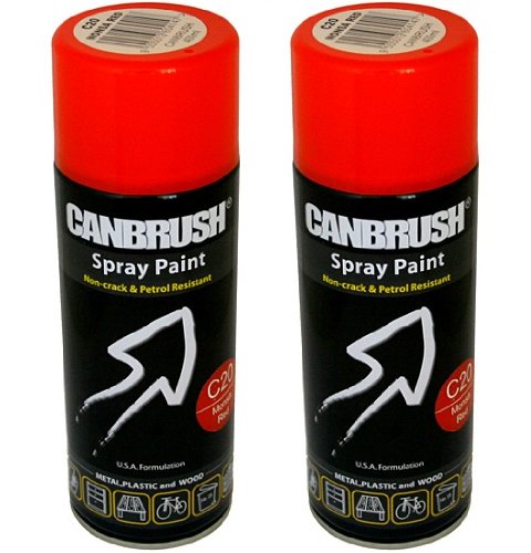 2 x CANBRUSH Spray Paint - For Metal Plastic & Wood 400ML Gloss Finish - Monsa Red - Bargain Genie