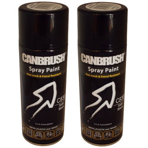 2 x CANBRUSH Spray Paint - For Metal Plastic & Wood 400ML Satin Finish- Satin Black - Bargain Genie