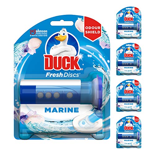 Duck Toilet Fresh Disc, Toilet Cleaner Starter Pack, Holder & 6 Discs, Marine, Pack of 5 - Bargain Genie