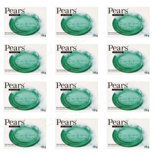 Pears Soap - Oil Clear with lemon flower extracts. Authentic Transparent Green Soap - Set of 12bars, 125g each (Pack of 12) - Bargain Genie