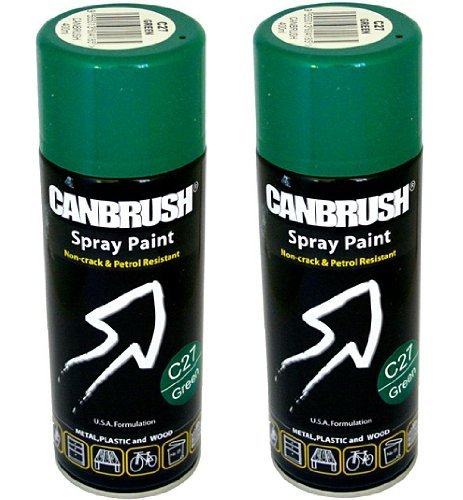 2 x CANBRUSH Spray Paint - For Metal Plastic & Wood 400ML Gloss Finish - Green - Bargain Genie