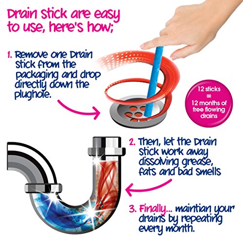 EcoZone Drain Cleaning Sticks, Enzymatic Pipe Unblocker, Prevents Plug Hole Obstructions and Keeps Water Flowing Freely, Natural Vegan and Non Toxic Kitchen and Bathroom Treatment Kit (x 12) - Bargain Genie