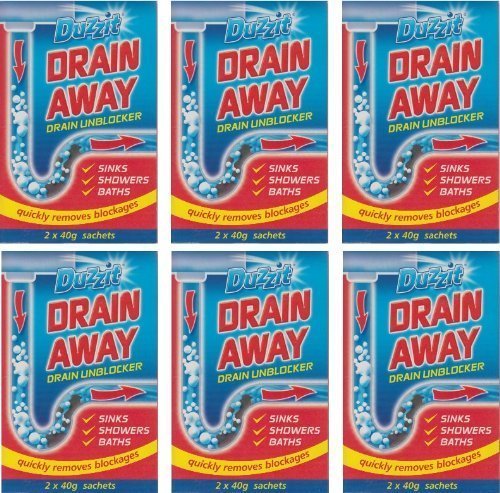 6 x Boxes Of Duzzit Drain Away - 2 x 40g Sachets Sink Drain Unblocker