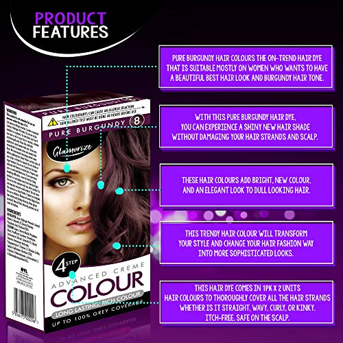 2pk Pure Burgundy Hair Dye | Easy to Use, Fade Resistant Hair Colour | Includes 2 Colour Cream Gel, 2 Developer Milk, 2 Plastic Gloves and Detailed Instruction Manuals | Beautiful Hair At Home - Bargain Genie