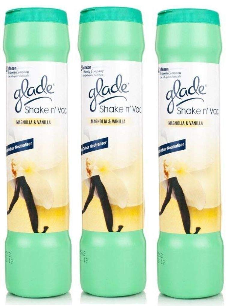 3 X GLADE SHAKE 'N' VAC MAGNOLIA & VANILLA CARPET CLEANING POWDER 500GM