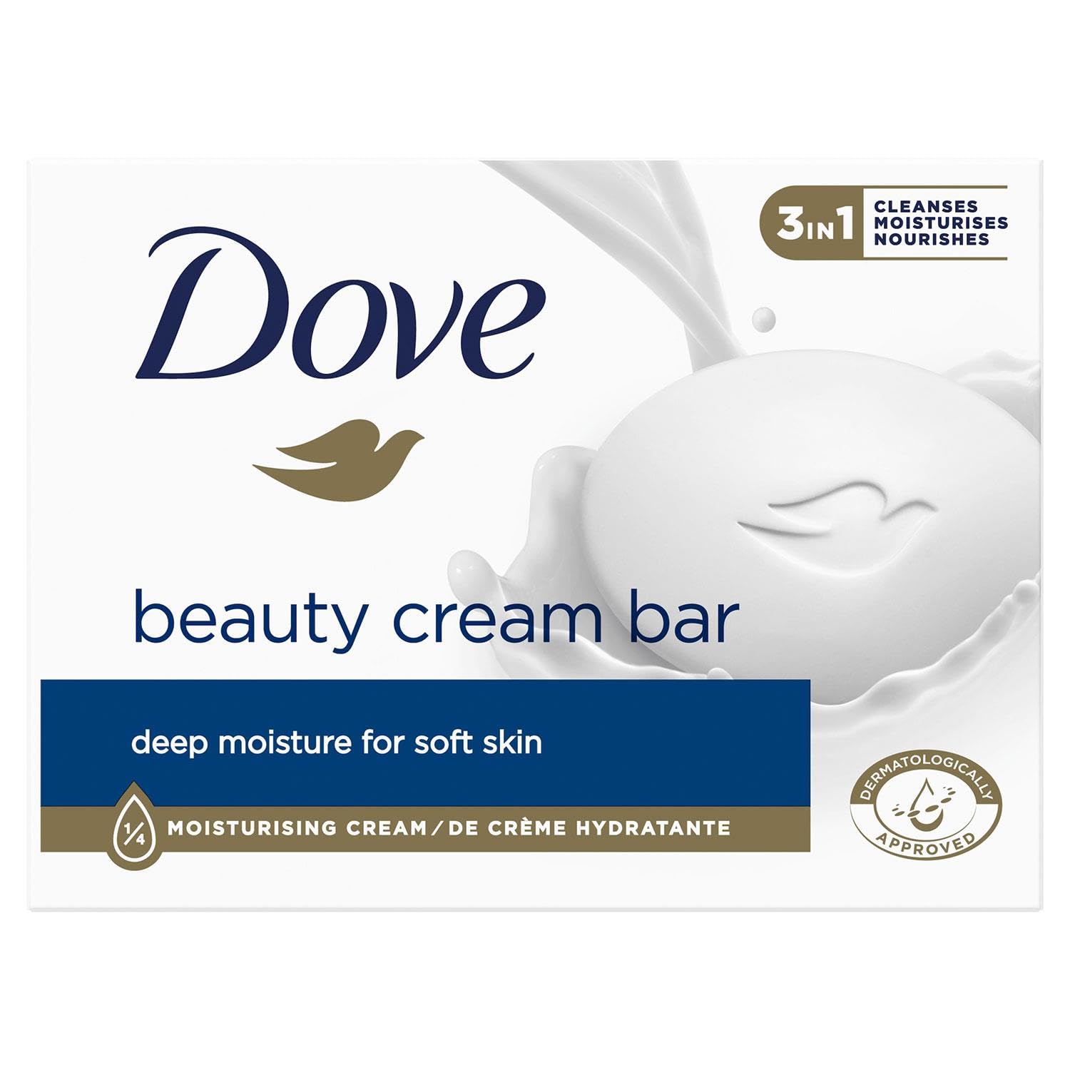 Dove Orginal Beauty Cream Bar 3 in 1 Cleanses, Moisturises and Nourishes Sulphate-Free Bath Soap for Soft and Smooth Skin, Suitable for Daily Use, 90g