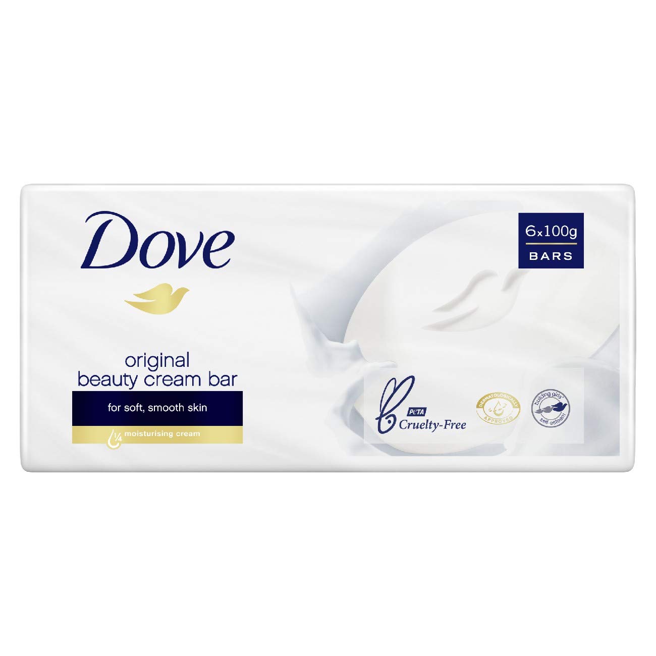 Dove Original Beauty Bar with Mild Cleansers Moisturising Beauty Cream Bar with 1/4 Moisturising Cream 100 g x 6 (Pack of 8)