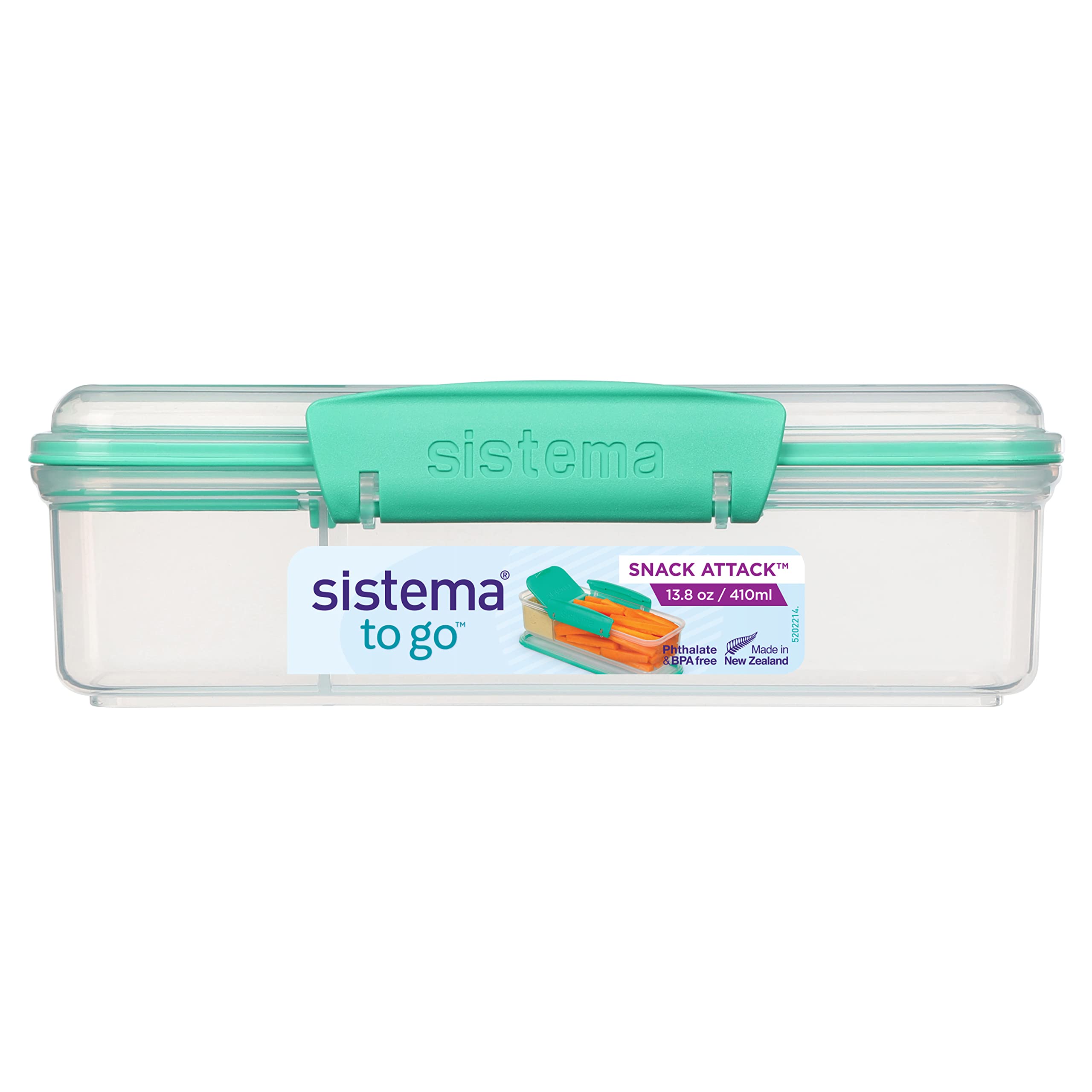 Sistema Snack Attack TO GO Food Storage Container | Snack Box with Compartments | 410 ml | BPA-Free | Assorted Colours | 1 Count - Bargain Genie