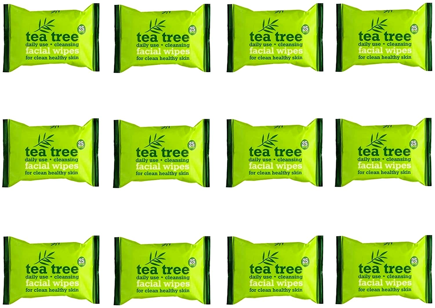 Tea Tree Daily Use Cleansing Facial Face Make Up Wipes (12 x 25 Packs)