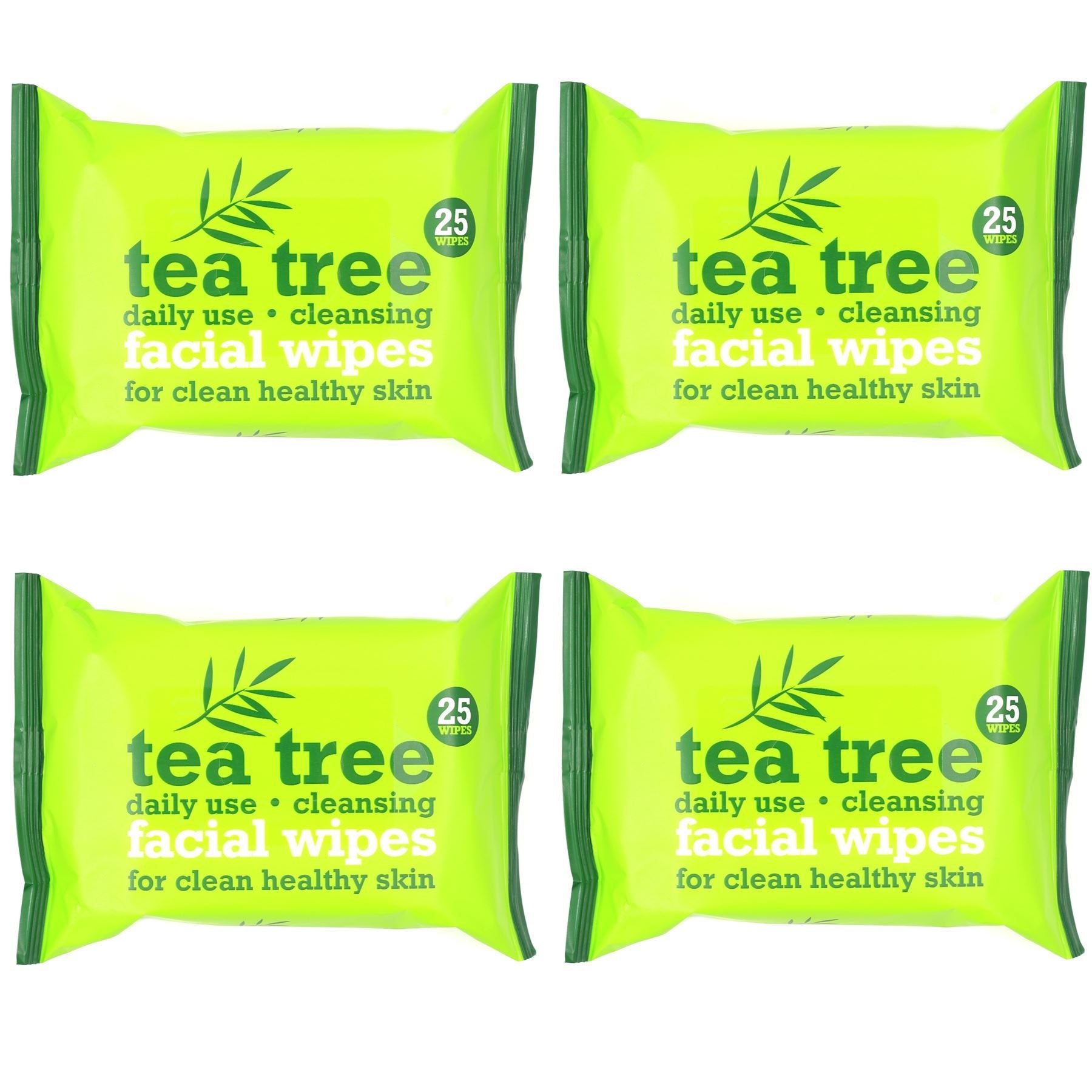 4 Packs of Australian Tea Tree & Peppermint Daily Cleansing Wipes | 100 Facial Wipes for Oil/Makeup Removal and Clean & Healthy Skin